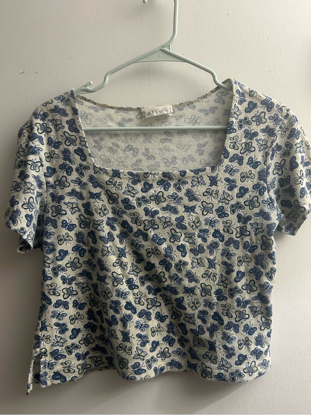 Whimsical Butterfly Print Square-Neck Crop Top